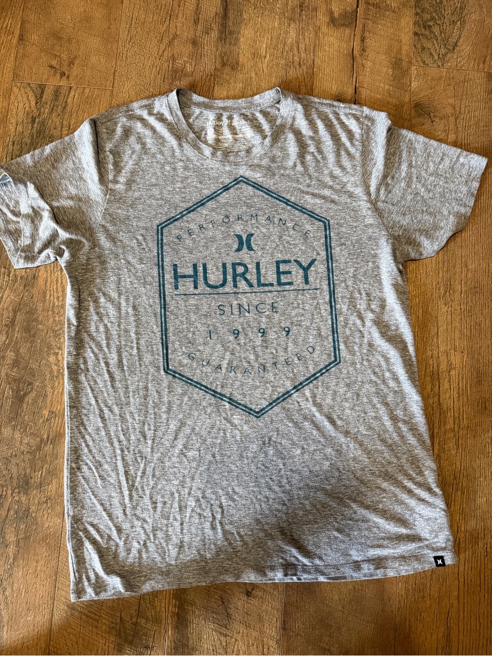 Hurley Gray Tee with Teal Hexagon Logo